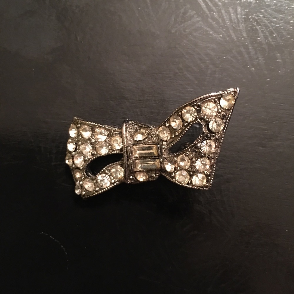 Vintage LJM Rhinestone Bow Brooch